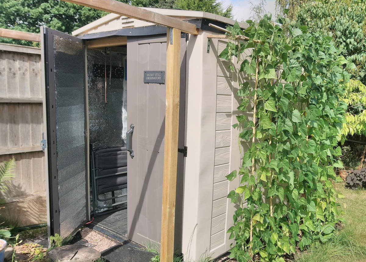 Observatory with climbing French beans in summer providing a partial sun shade.